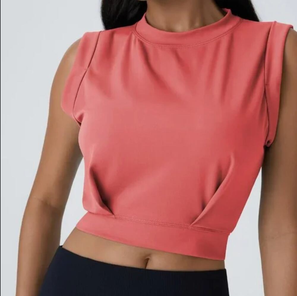 Crew Neck Sleeveless Cropped Yoga Tank Muscle Top Sporty Crop Workout Orange M